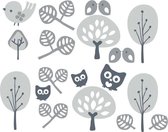 Forest muurstickers - 20 takjes, bomen & vogels in grijstinten