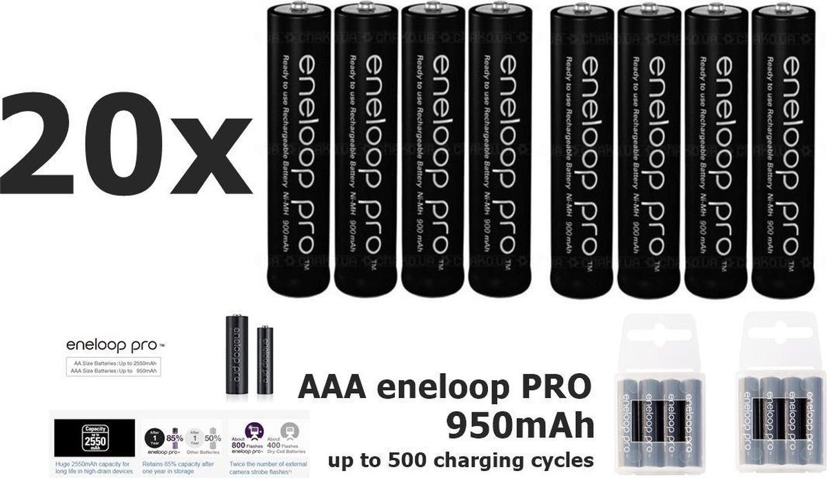 20 Stuks - Voordeelpak - AAA R3 Panasonic eneloop PRO Oplaadbare batterijen - 900mAh