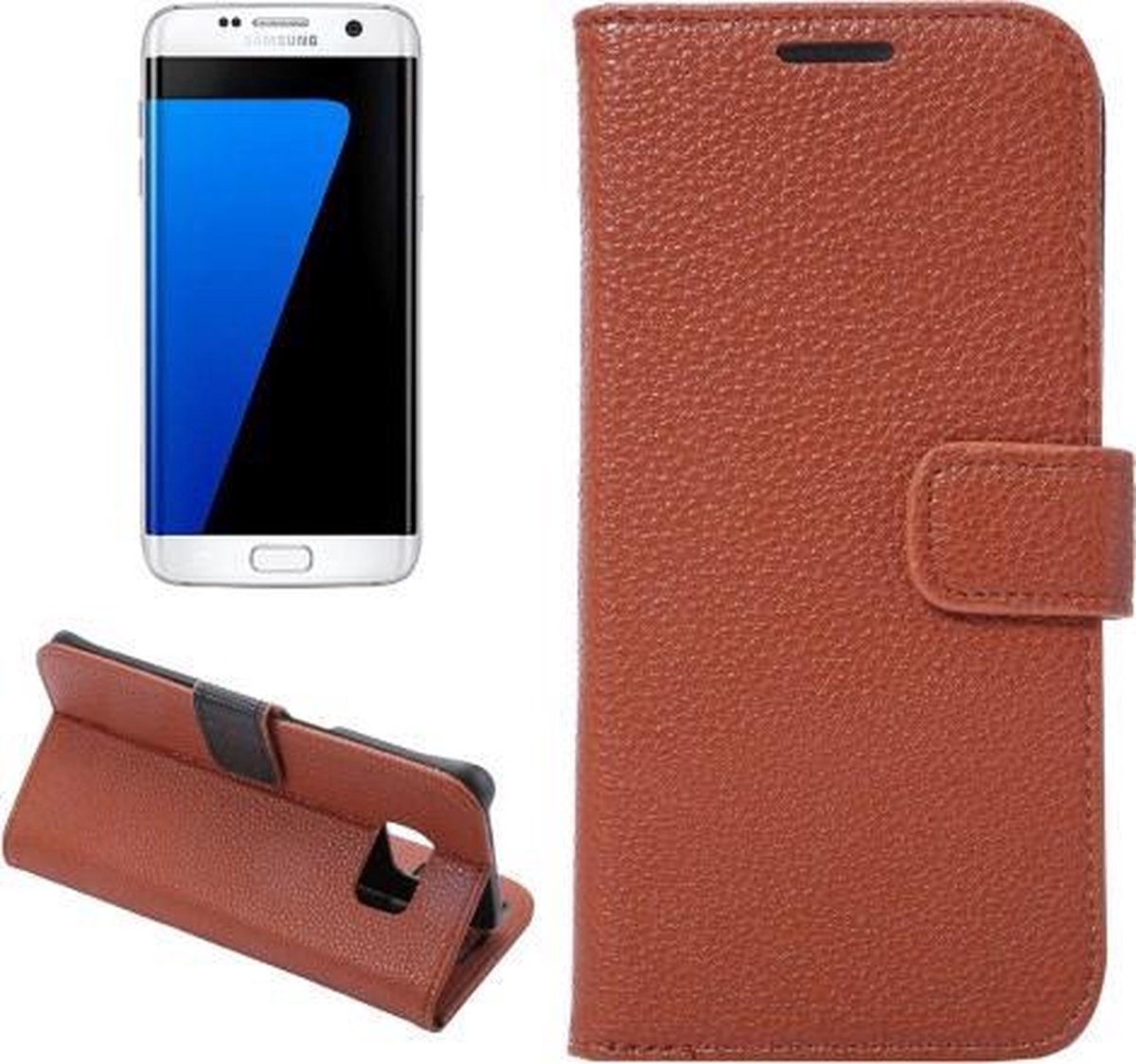 Lychee Grain Wallet case hoesje Geschikt voor: Samsung Galaxy S7 edge bruin