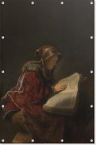 Oude lezende vrouw, waarschijnlijk de profetes Hanna | Rembrandt van Rijn | 1631 | Kunst | Tuindoek | Tuindecoratie | 100CM x 150CM | Tuinposter | Spandoek | Oude meester