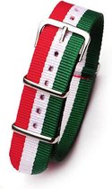 Premium Green White Red - Nato strap 22mm - Stripe - Horlogeband Groen Wit Rood