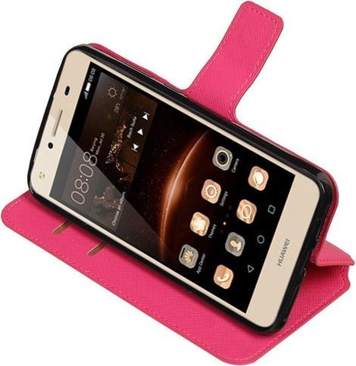 Roze Huawei Y6 II Compact TPU wallet case booktype hoesje HM Book