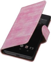Hagedis Bookstyle Wallet Case Hoesjes Geschikt voor Sony Xperia Z5 Compact Roze