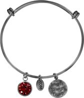 CO88 Collection Birthstone 8CB 12007 Stalen Armband met Hangers - Geboortesteen Juli met Swarovski Elements - One-size - Vintage Zilverkleurig / Rood