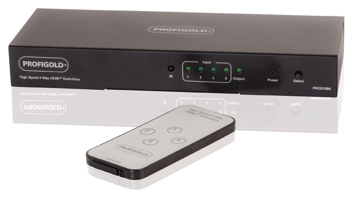 Profigold HDMI schakelaar 4 naar 1 met afstandsbediening en voedingsadapter