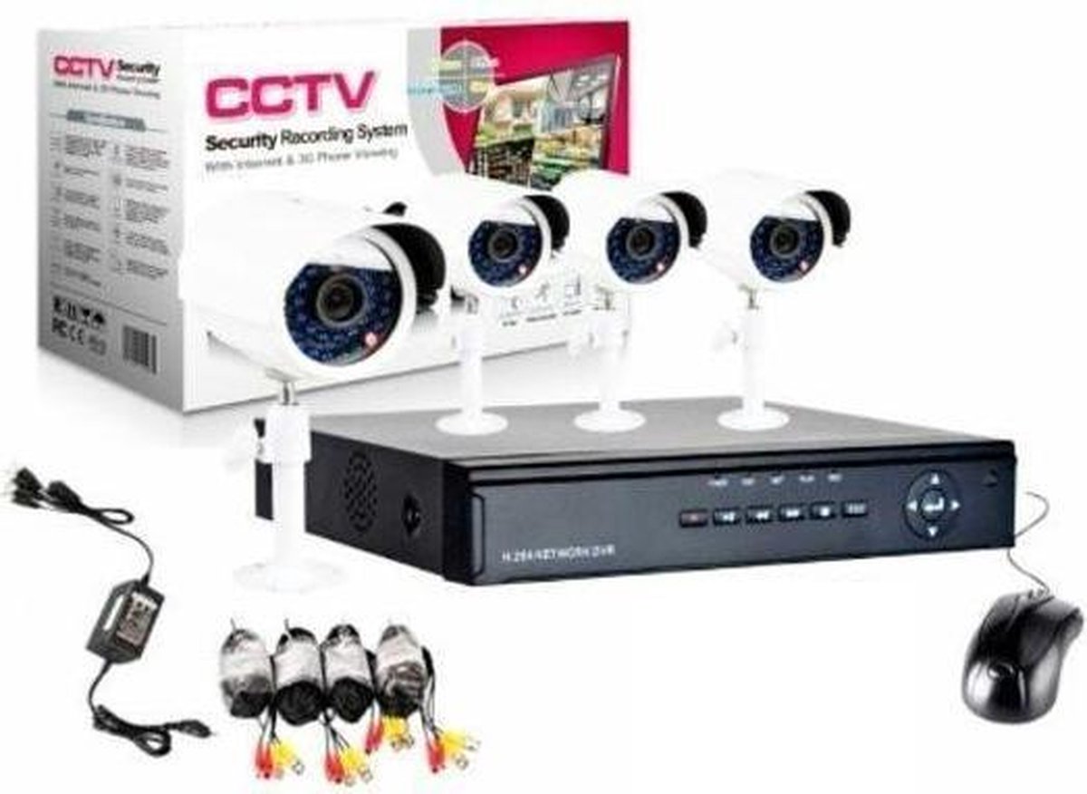CCTV DVR Kit Beveiligingscamera Plug en Play camerasysteem - 4 camera's WIT + 500 GB HARDE SCHIJF