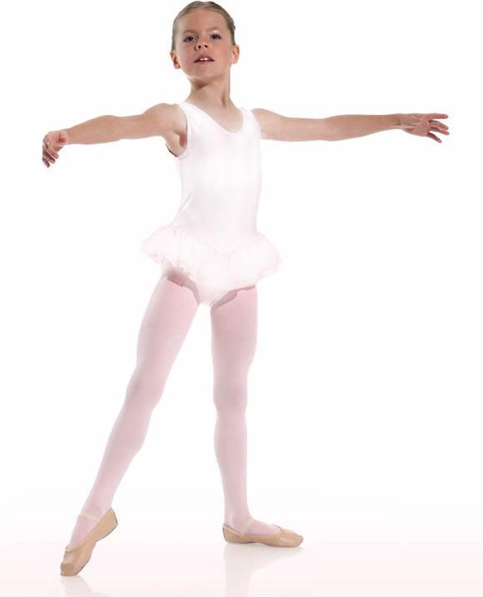 Danceries - Balletpakje - Clarasson - Mouwloos - dubbel rokje - Wit - Elasthan - Maat 110-116