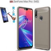 Asus Zenfone Max Pro M2 ZB631KL Carbone Brushed Tpu Grijs Cover Case Hoesje - 1 x Tempered Glass Screenprotector CTBL