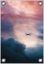 Tuinposter –Vliegtuig in Roze Lucht– 40x60cm Foto op Tuinposter (wanddecoratie voor buiten en binnen)