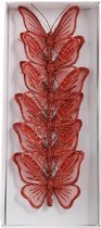 Kerststekers - Vlinder Rood 6 Stuks - 9cm