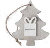 Kersthangers - pb. 8 wooden trees/hanging grey/white 7 cm