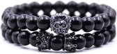 AWEMOZ Natuursteen Armbanden - Leeuw/Kronen Kralen Armbandje - Zwart - Sieraden