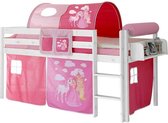 Half-hoogslaper paard/kasteel roze wit gelakt incl. de voorhangtent onder het bed