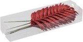 Kerststekers - Pet 8 Glitter Palm Leaves/wire Red 16 Cm