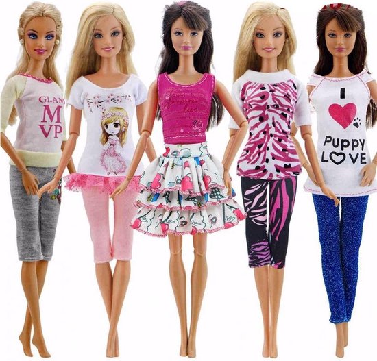 Absurd mug Gluren Set modepoppen kleertjes - 5x Fashion kleding - past op barbie pop | bol.com