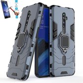 Oppo Reno 2 Z Robuust Kickstand Shockproof Grijs Cover Case Hoesje - 1 x Tempered Glass Screenprotector ATBL