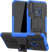 Rugged Kickstand Back Cover - Motorola Moto E6 Plus Hoesje - Blauw