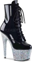 Pleaser Plateau Laarzen, Paaldans schoenen -41 Shoes- ADORE-1020G Paaldans schoenen Zwart/Zilverkleurig