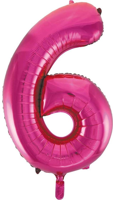 Folie Ballon Cijfer 6 Fuchsia XL 86cm leeg
