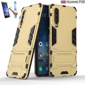 Huawei P30 Kickstand Shockproof Goud Cover Case Hoesje - 1 x Tempered Glass Screenprotector A3TBL