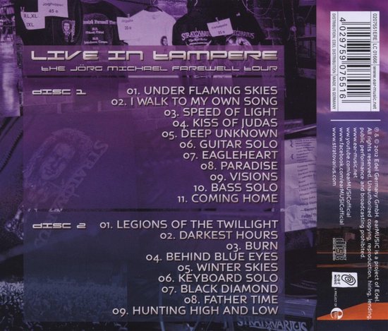 Achterkant van de "Under Flaming Winter Skies" cd met tracklijsten.