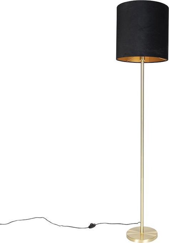 QAZQA simplo - Klassieke Vloerlamp | Staande Lamp met kap - 1 lichts - H 1840 mm - Zwart Goud - Woonkamer | Slaapkamer