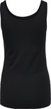 Achterkant van een zwarte effen tanktop met ronde hals, staand.