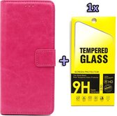 Samsung Galaxy A71 Hoesje - Portemonnee Book Case & Tempered Glass - Roze