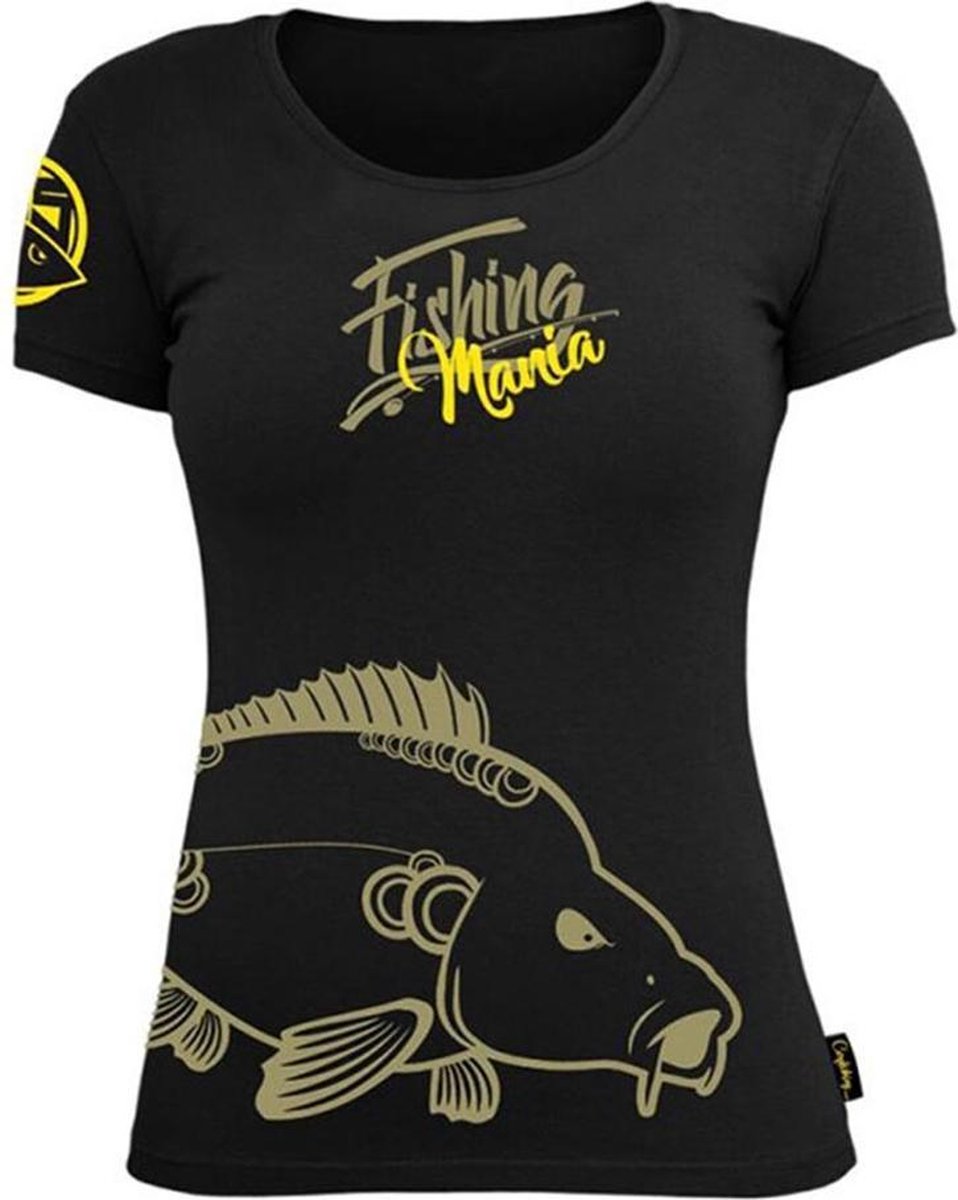 Hotspot Design T-Shirt Woman - Fishing Mania Carpfishing - Black - Maat M