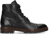 Manfield - Heren - Zwarte leren veterboots - Maat 42