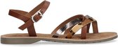 Manfield - Dames - Cognac sandalen met panterprint en metallic - Maat 39