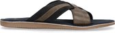 Manfield - Heren - Donkerblauwe slippers met grijze details - Maat 40
