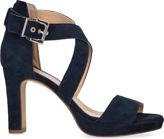 Manfield - Dames - Donkerblauwe sandalen met hoge hak - Maat 41 | bol