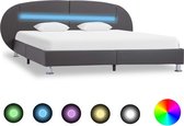 Bedframe Grijs 120x200 cm Kunstleer met LED (Incl LW Led klok) - Bed frame met lattenbodem - Tweepersoonsbed Eenpersoonsbed