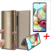 Hoesje geschikt voor Samsung Galaxy A71 - Screen Protector GlassGuard - Book Case Spiegel Goud & Screenprotector