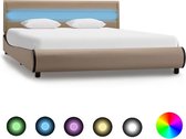 Bedframe Bruin 120x200 cm Kunstleer met LED (Incl LW Led klok) - Bed frame met lattenbodem - Tweepersoonsbed Eenpersoonsbed