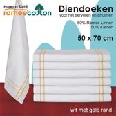 Diendoek / Poleerdoek wit met gele rand 50% katoen 50% ramee - 12 stuks - 50x70cm  - Leverbaar in: 50x70
