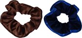 Jessidress Srunchies met glitters Haar Elastieken van velours - Donker Bruin/Blauw