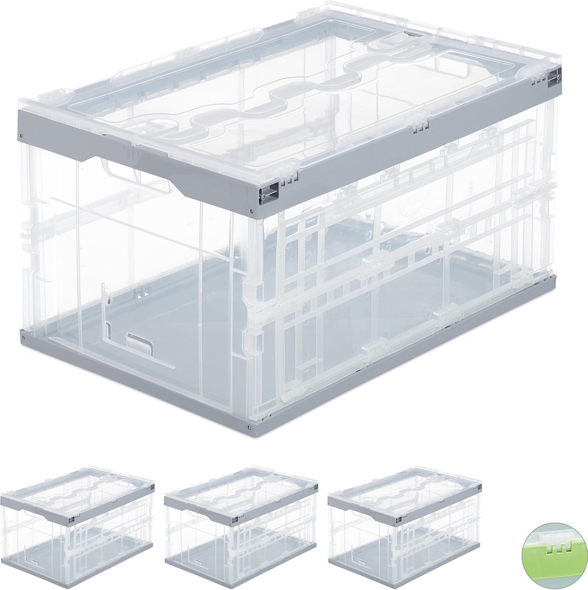 4x vouwkrat professioneel - transparant - boodschappenkrat - stapelbaar - 60 L