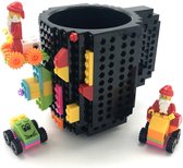 Build-on brick mug - zwart - 350 ml - bouw je eigen mok met bouwsteentjes - BPA vrije drinkbeker cadeau voor kinderen of volwassenen - koffie thee limonade of andere dranken - penn