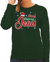 Foute Kersttrui / sweater - Happy Birthday Jesus / Jezus - groen voor dames - kerstkleding / kerst outfit M (38)