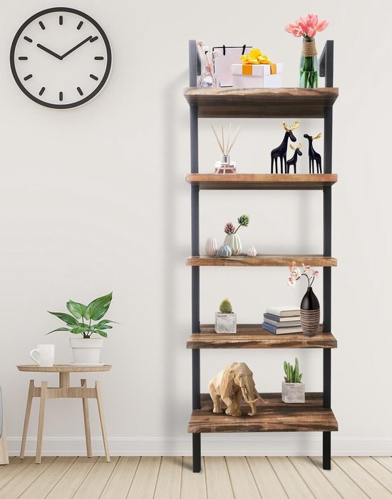 Wandkast wandrek ladder Stoer metaal hout industrieel design open boekenkast  184 cm hoog | bol.com
