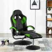 Luxe Gamestoel Zwart groen (Incl LW Fleece deken) met Voetenbankje - Gaming Stoel - Gaming Chair - Bureaustoel racing - Racestoel - Bureau stoel gamen