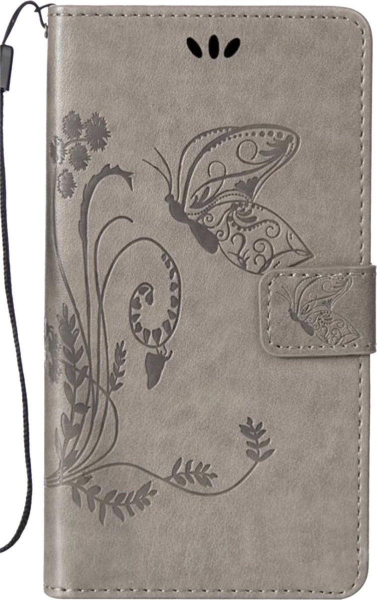 Geschikt voor Bookcase voor Apple iPhone 6 - iPhone 6s - Grijs - Vlinders - Portemonnee Hoesje
