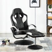 Luxe Gamestoel Zwart wit (Incl LW Fleece deken) met Voetenbankje - Gaming Stoel - Gaming Chair - Bureaustoel racing - Racestoel - Bureau stoel gamen