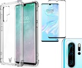 Huawei P30 Pro Hoesje - Transparant Shock Proof Siliconen Case + Screenprotector Full + Camera Protector
