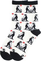 Sokken Dames wit pinguin / hart / hartjes / familie / love - Maat 36-40