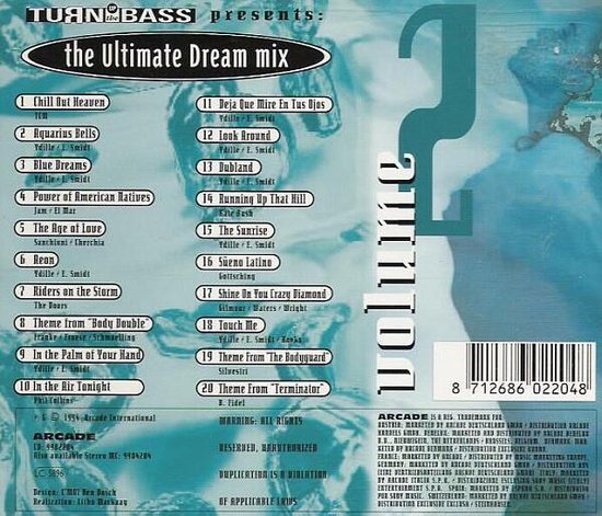 Achterkant albumhoes 'Turn up the Bass presents: the Ultimate Dream Mix Vol. 2', met tracklist en barcode.