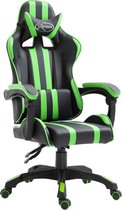 Luxe Gamestoel Zwart Groen (Incl LW Fleece deken) met Voetenbankje - Gaming Stoel - Gaming Chair - Bureaustoel racing - Racestoel - Bureau stoel gamen