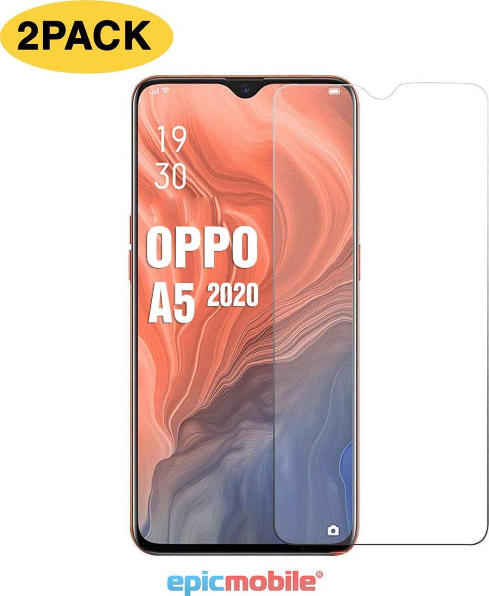 Screenprotector geschikt voor OPPO A5 2020 - 2x Screenprotector - Tempered Glass Anti Burst - 2 PACK - EPICMOBILE